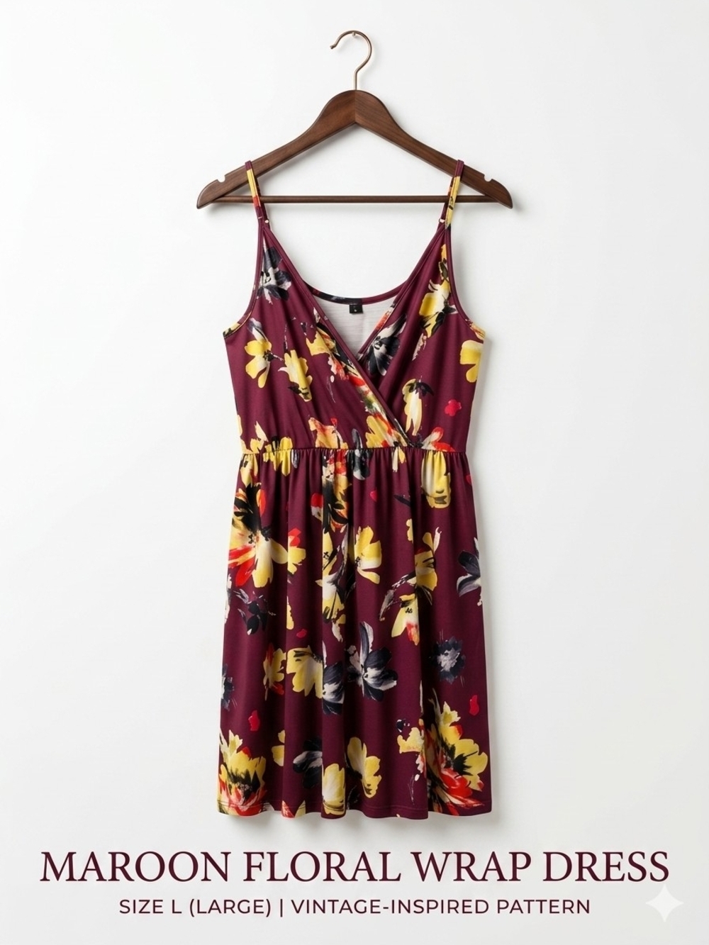 Floral Tie-Shoulder Wrap Dress in Wine - Picture 2 of 11